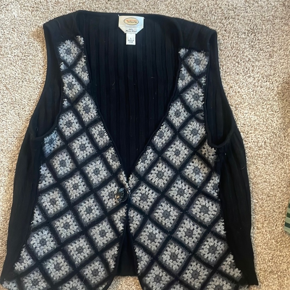 Talbots crochet 100% wool vest